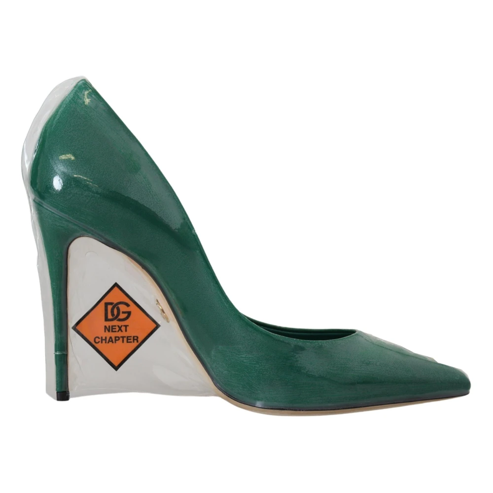 Dolce & Gabbana Women's Green Leather Heels Pumps With Multicolor Detailing
