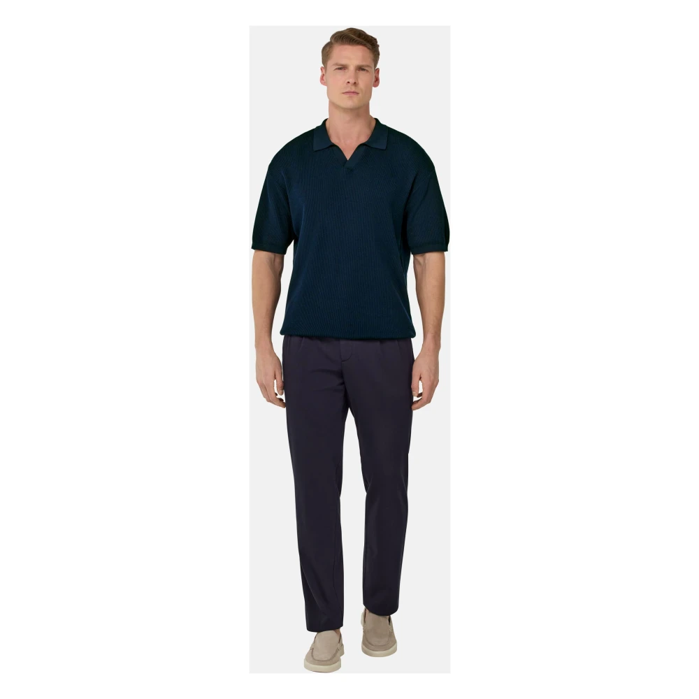 Boggi Milano Katoen en zijden gebreid poloshirt Blue Heren