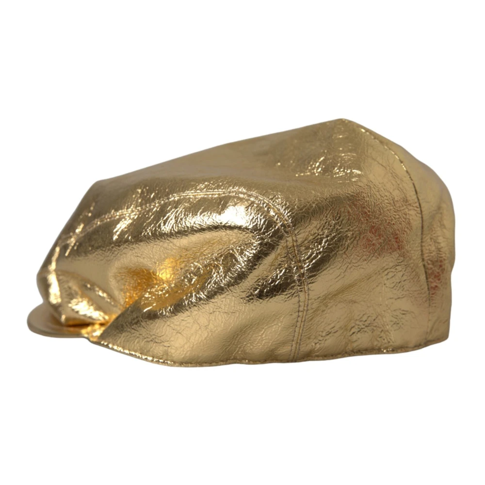 Dolce & Gabbana Metallic Gold Newsboy Cap Yellow Heren