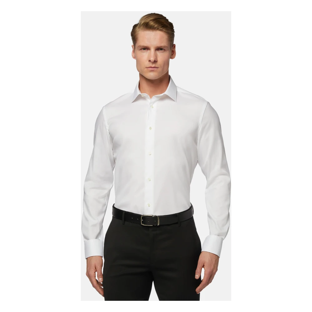 Boggi Milano Slim Fit Wit Pinpoint Katoenen Overhemd White Heren