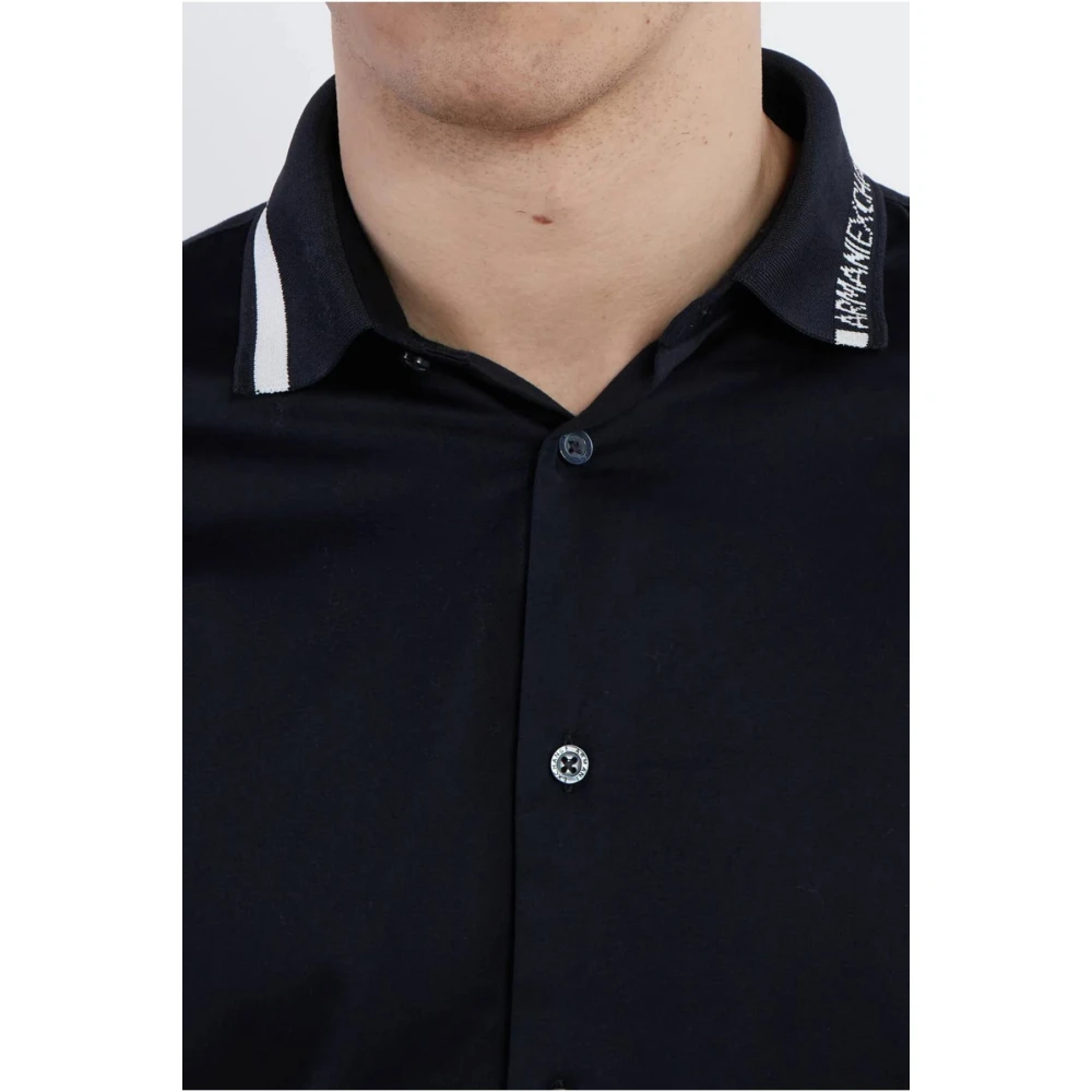 Armani Exchange Blauw Katoenen Overhemd Rechte Snit Blue Heren