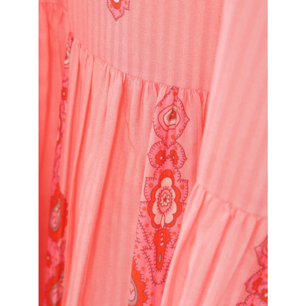 ETRO Roze Jurk met Wijd Uitlopende Zoom Pink Dames