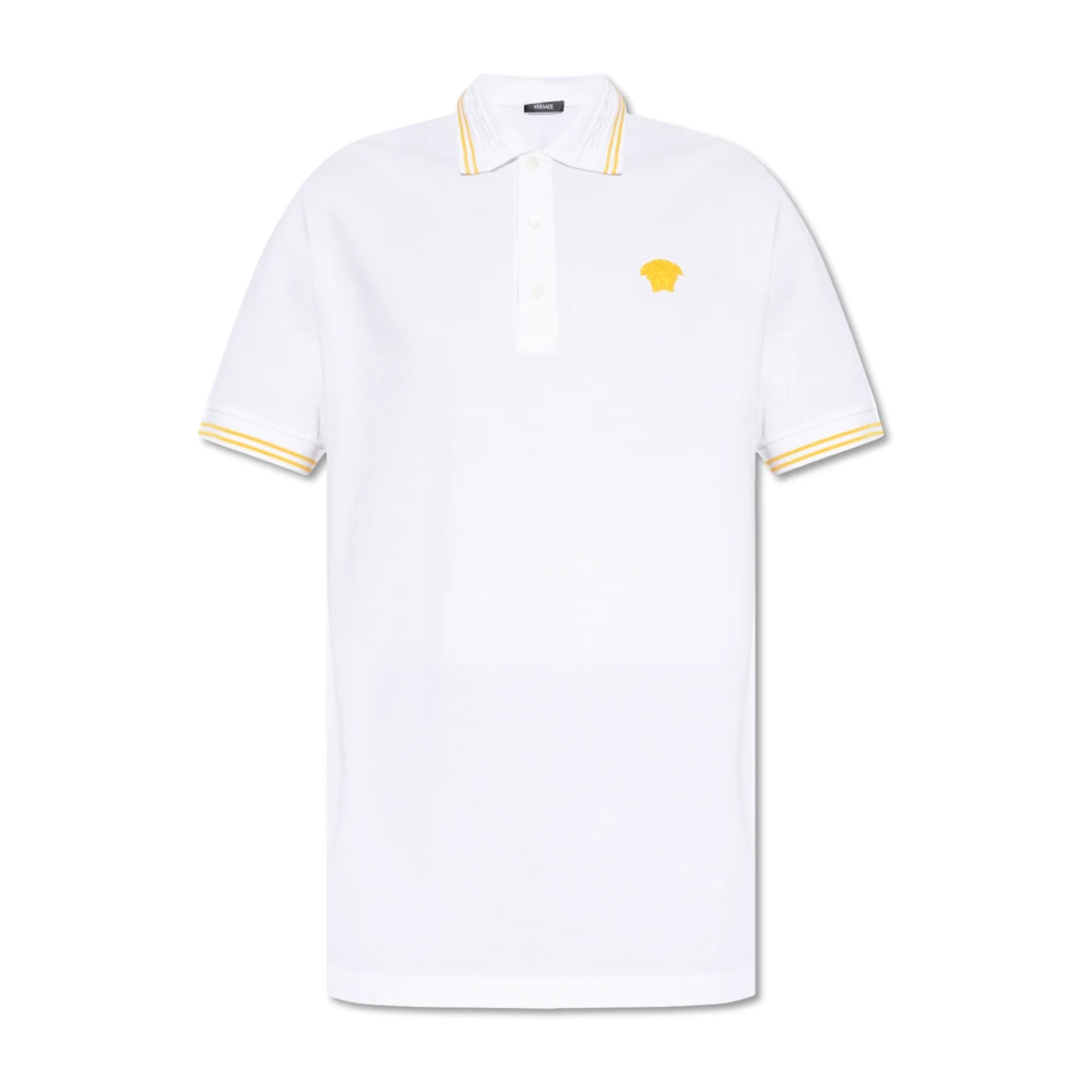 Versace Men's White Polo Shirt With Medusa Face