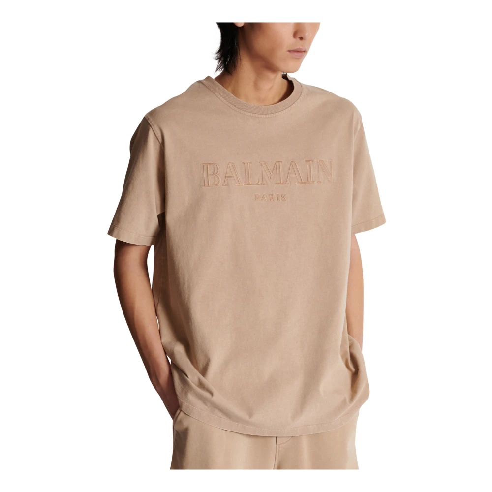 Balmain Los T-shirt met vintage borduurwerk Beige Heren