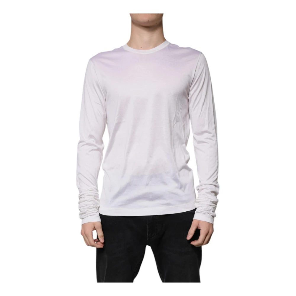 Dolce & Gabbana Witte Zijden Crew Neck Sweater White Heren