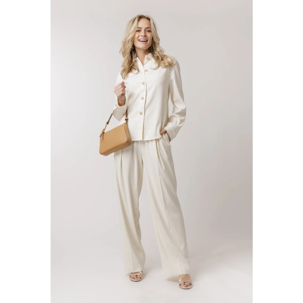 Samsøe Hoge Taille Wijde Broek Solitary Star Beige Dames