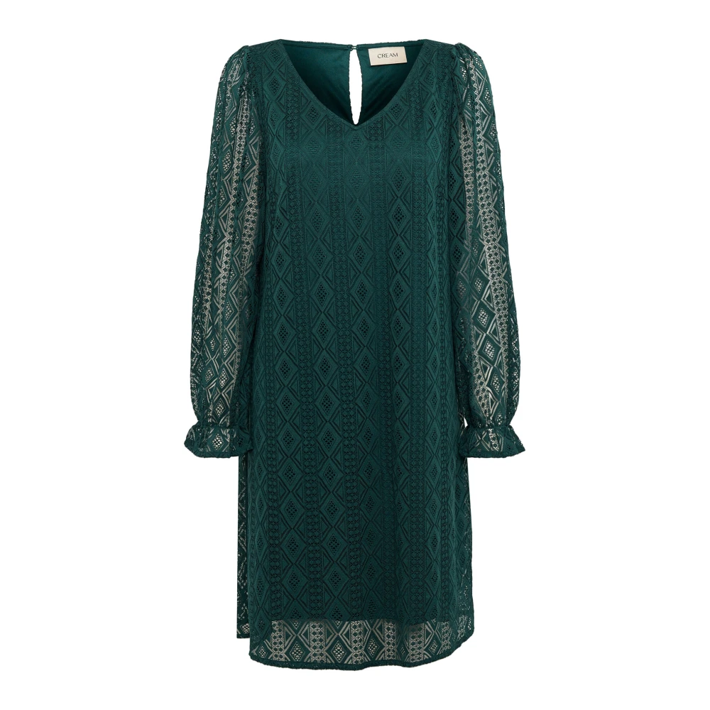 Cream V-hals Jurk met Kantmouwen Green Dames