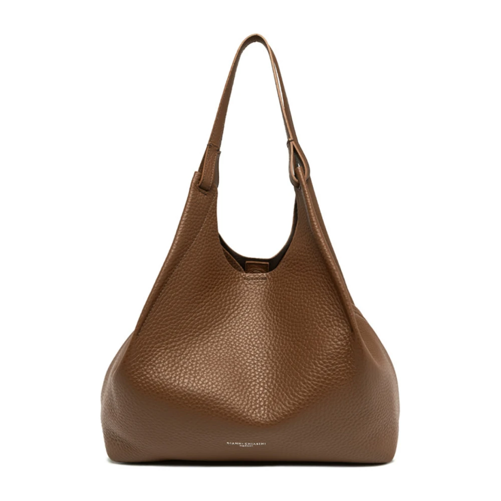 Gianni Chiarini Zwarte gehamerde leren schoudertas Brown Dames