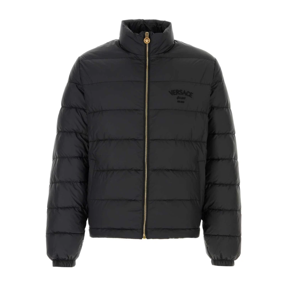 Versace Stijlvolle zwarte nylon donsjack Black Heren