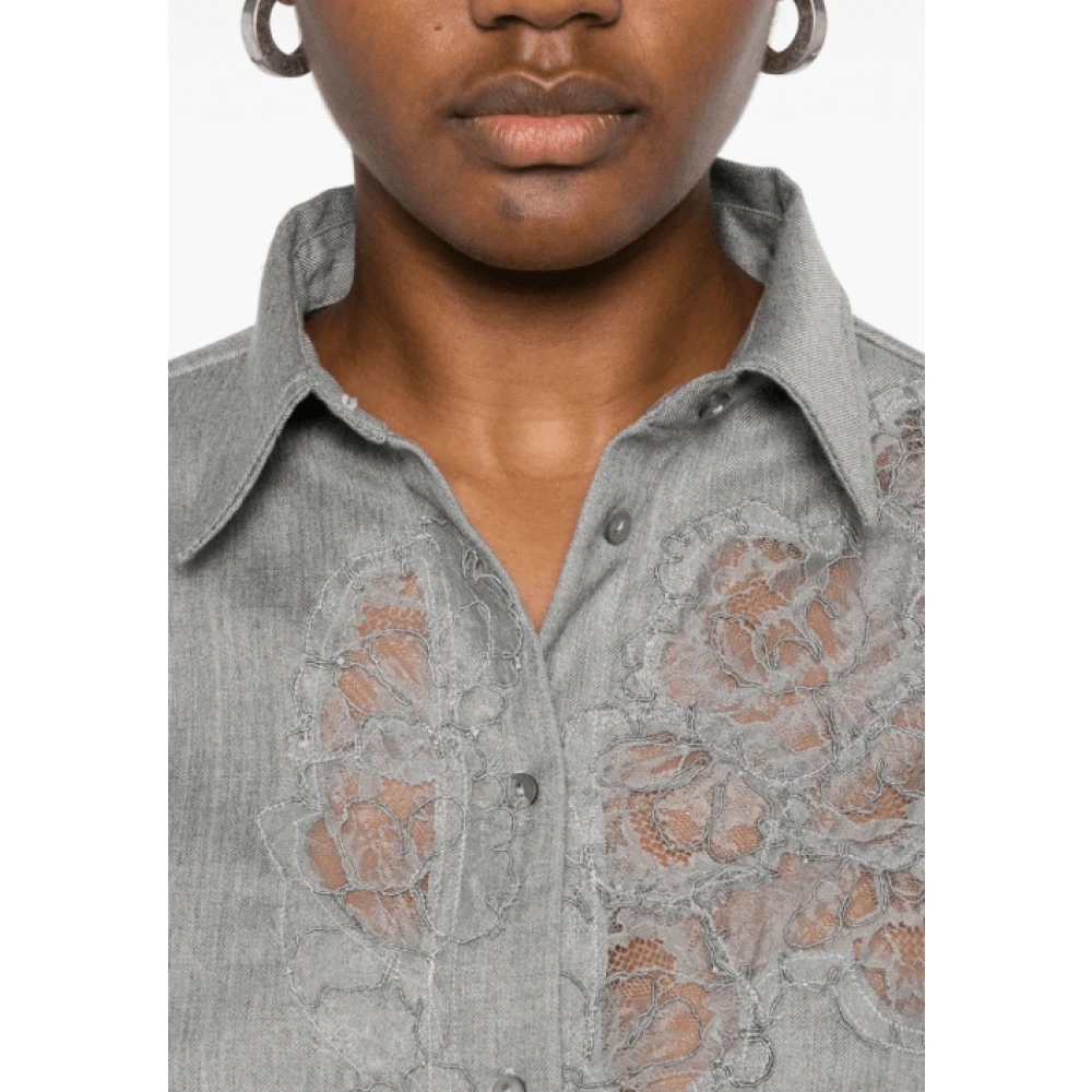 Ermanno Scervino Grijs Kant Shirt met Knopen Gray Dames