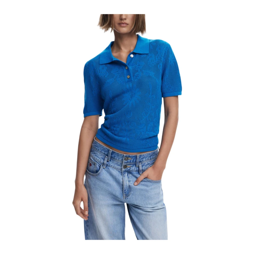 Desigual Women's Blue Polo Shirts,, Button-Up Top With Classic Collar Large
