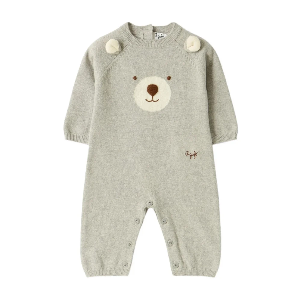 Il Gufo Gray Bodies & Sets, Unisex, 6 M, Grey Merino Wool Teddy Bear Dress