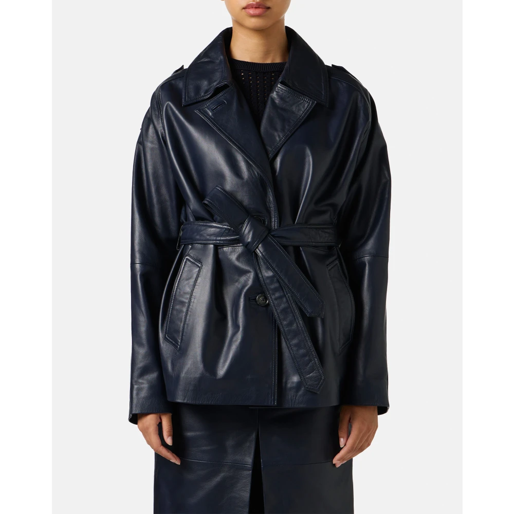 Iceberg Korte blauwe leren jas met Milano Italia logo Blue Dames