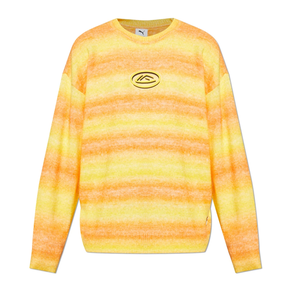 Puma Yellow Round-Neck Knitwear, Male, Xl, Jumper With A Rubber Patch