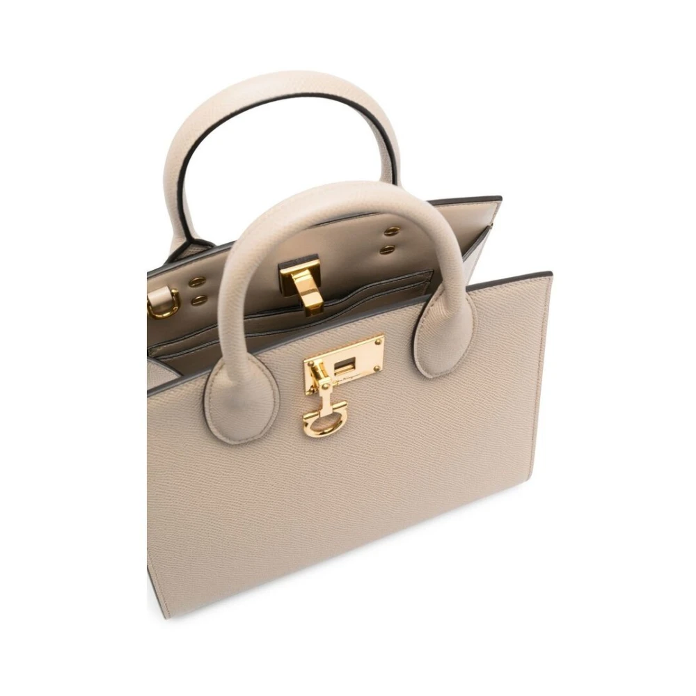 Salvatore Ferragamo Gancini Flip-Lock Leren Handtas Beige Dames