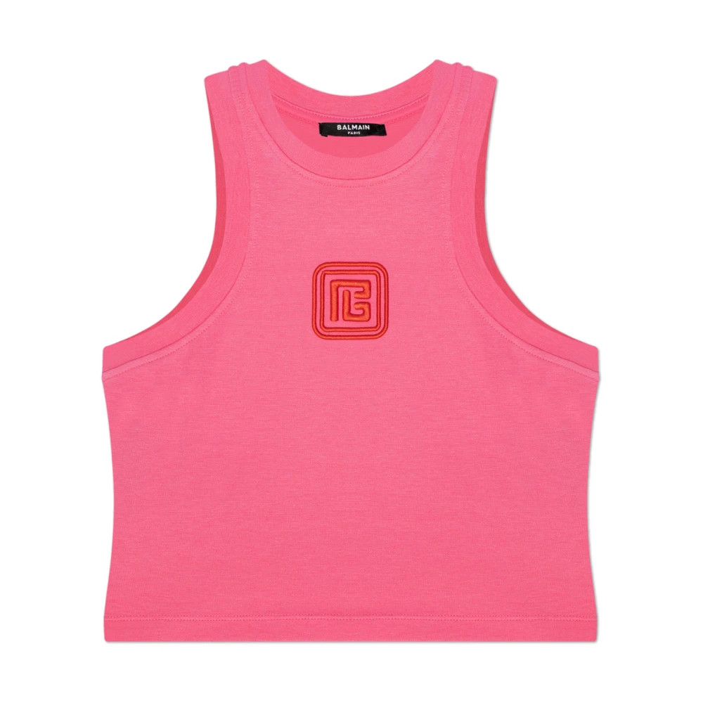 Balmain Geknipte tanktop met retro PB-borduursel Pink Dames