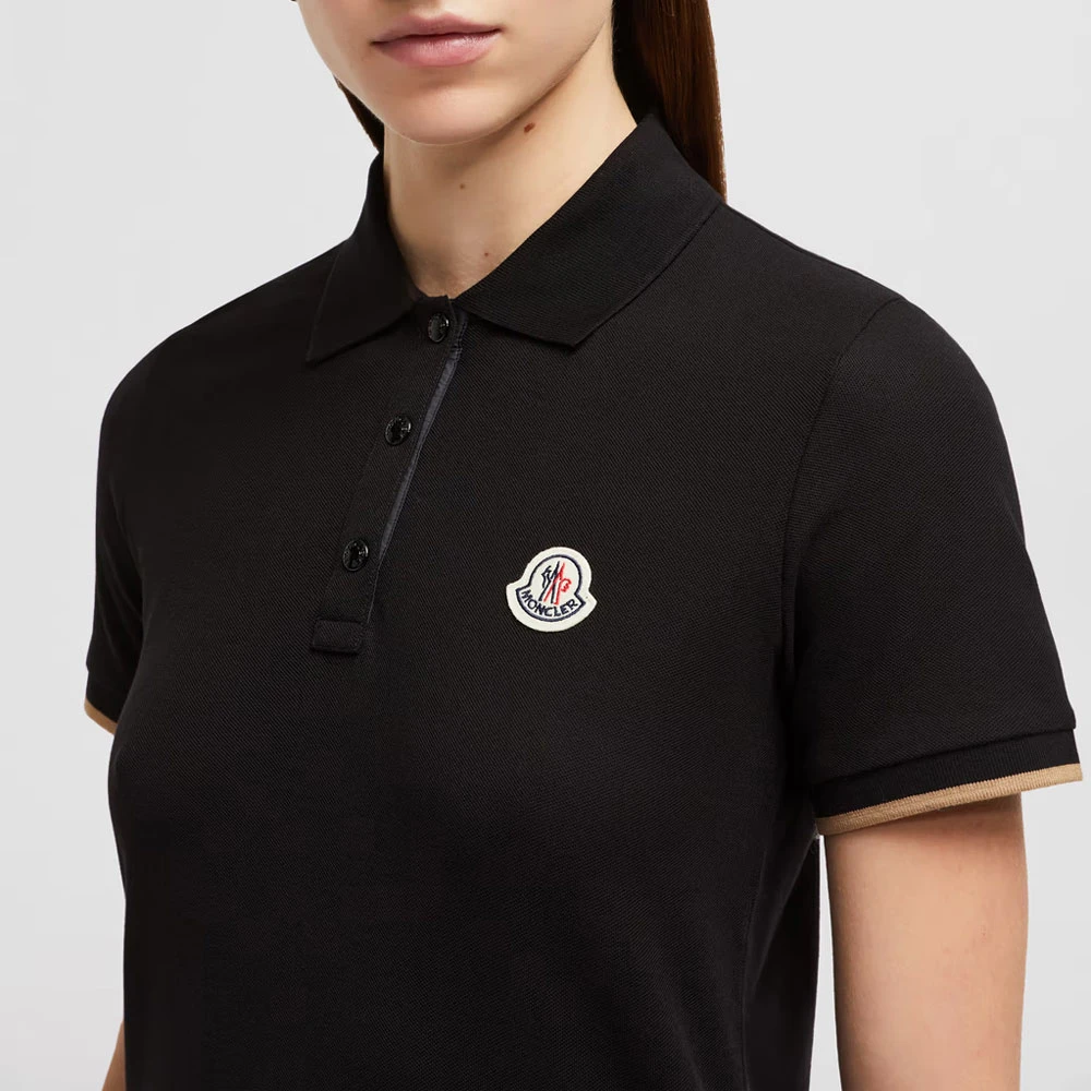 Moncler Logo Patch Piquet Polo Zwart Black Dames