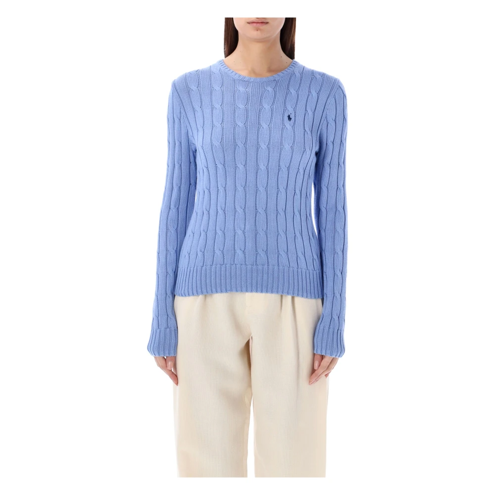 Ralph Lauren Kabelgebreide katoenen trui met ronde hals Blue Dames