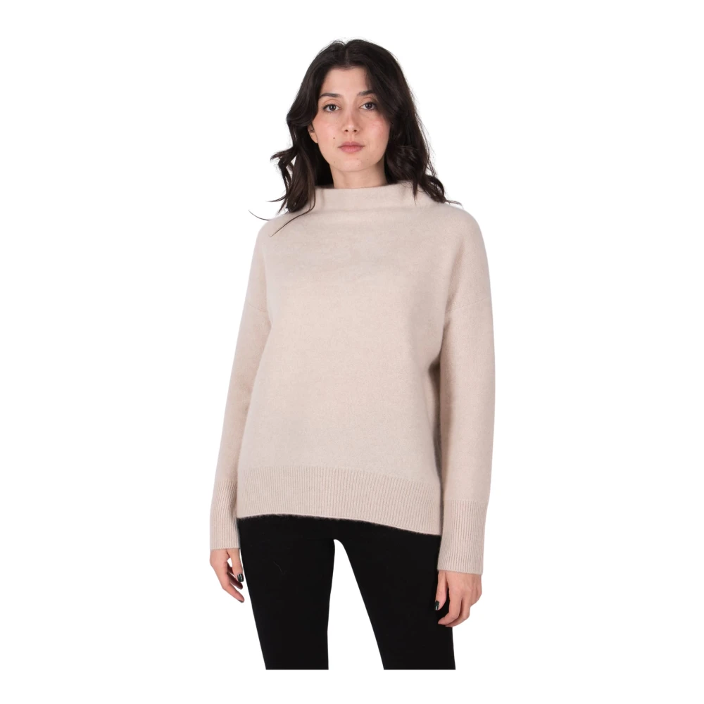 Vince Witte Zand Funnel Neck Trui Beige Dames