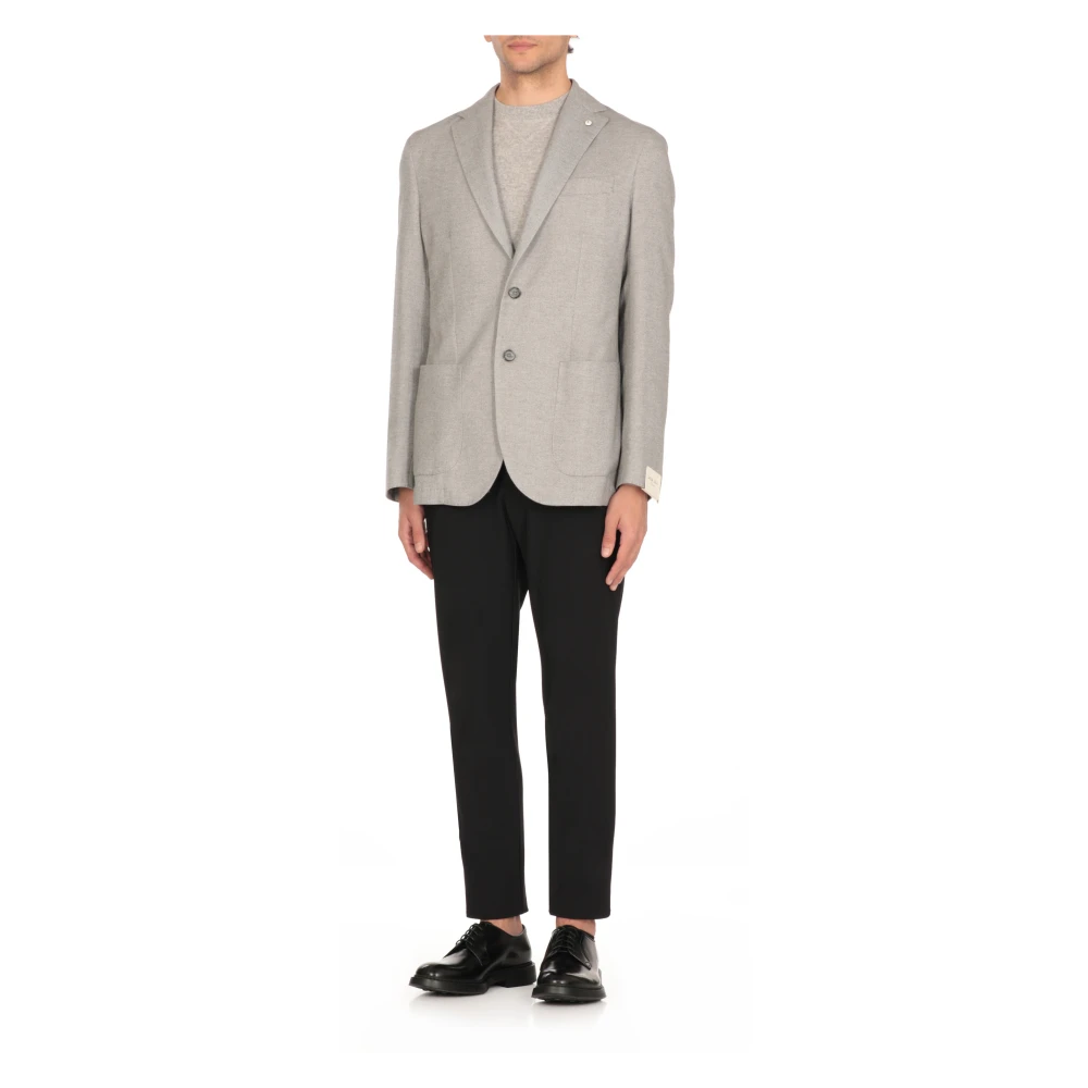 Lubiam Grijze Katoenen Jas met Herringbone Patroon Gray Heren