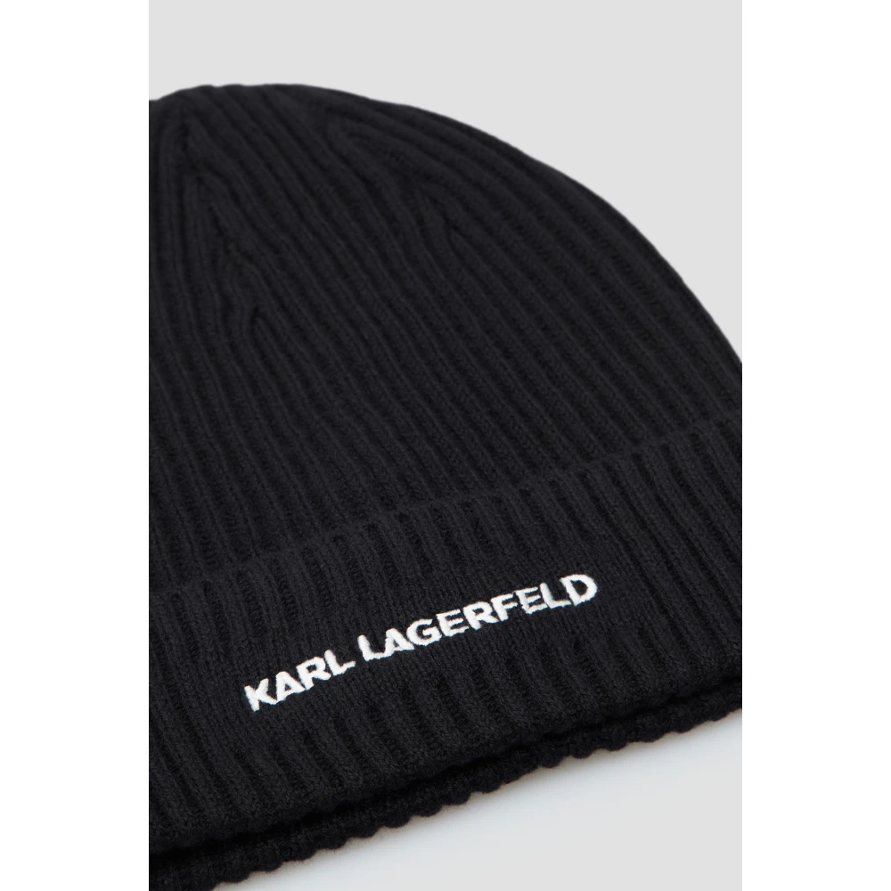 Karl Lagerfeld Gebreide muts met logoborduursel Black Heren