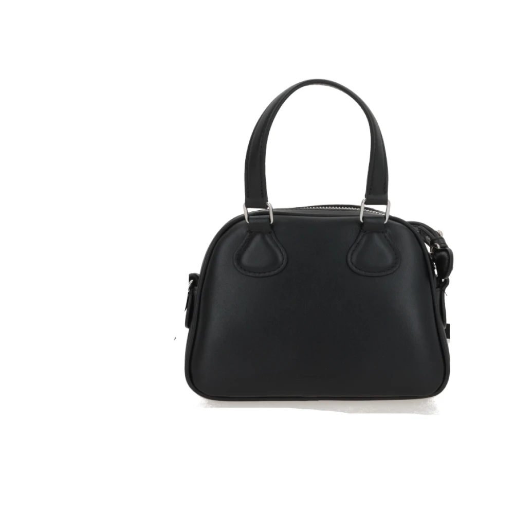 Courrèges Zwarte leren handtas met metalen logo Black Dames