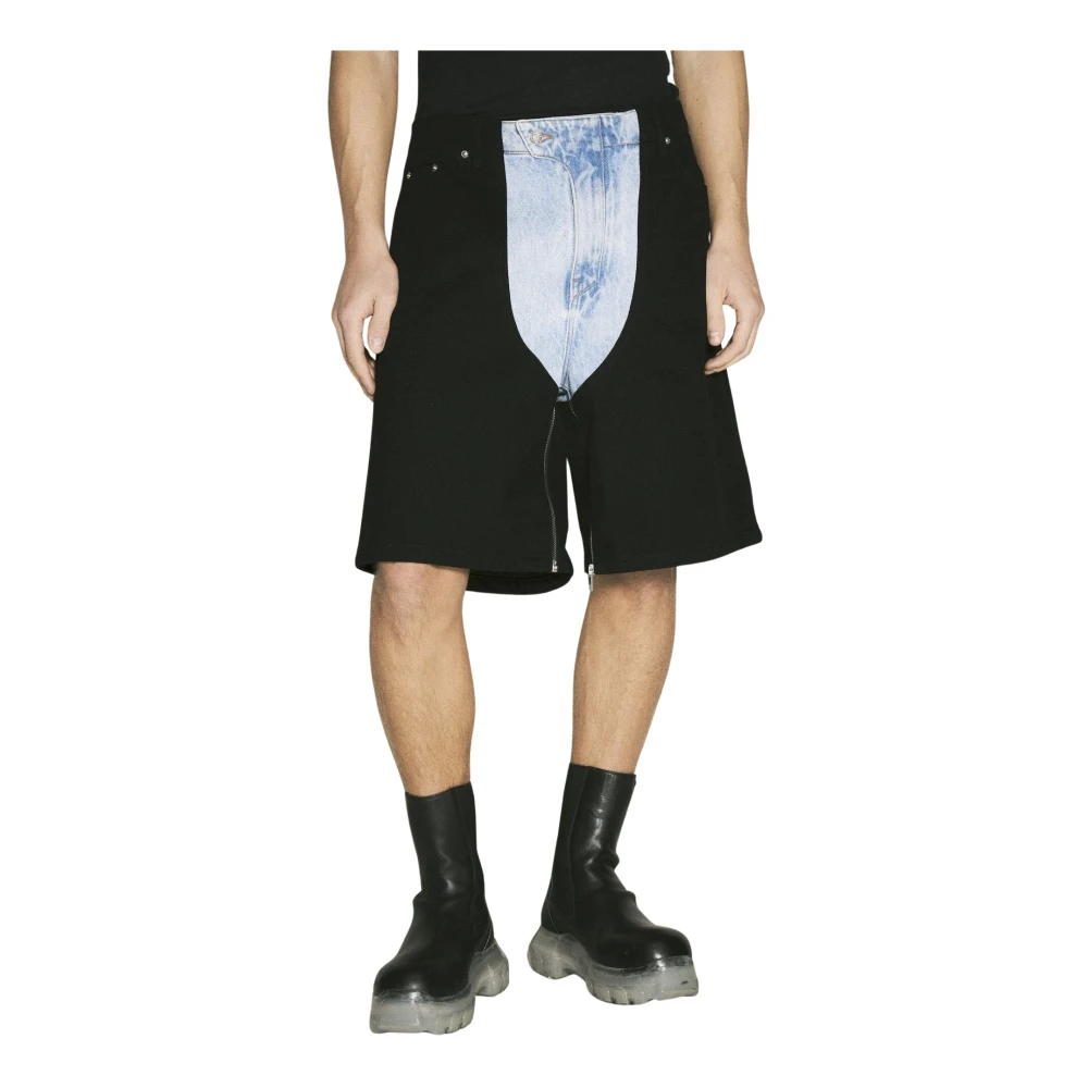 Mugler Contrast Panel Denim Shorts Black Heren
