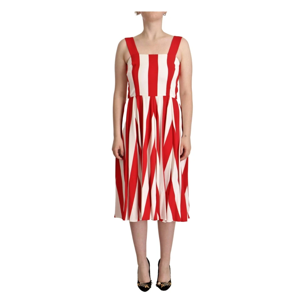 Dolce & Gabbana Red White And Striped Midi A-Line Dress - Female - Midi Dresses - S - Dresses