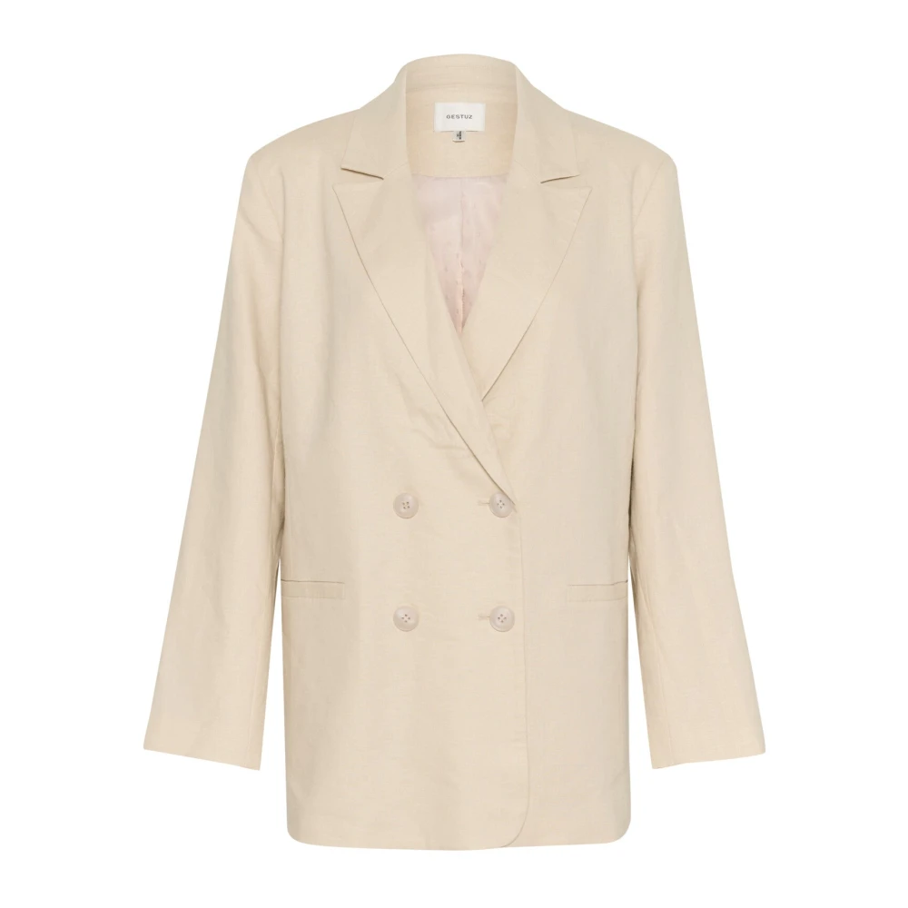 Gestuz Women's Beige Blazers, M, Ancient Scroll Linen Blazer