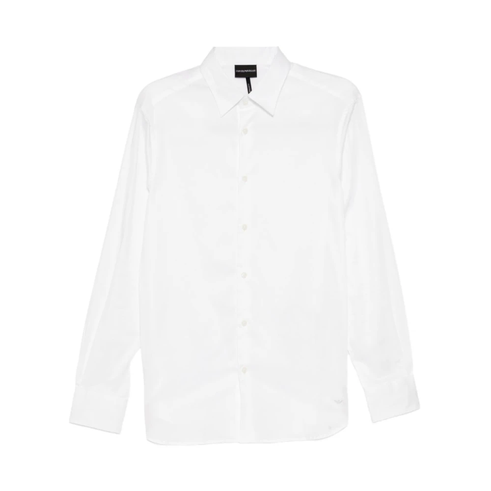 Emporio Armani Mannelijk Wit Overhemden Heren, 2XL, Katoen, Stretch Pima Katoenen Overhemd
