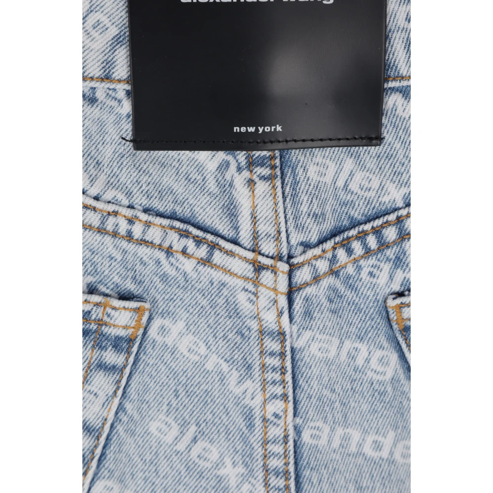 alexander wang Denim Shorts met All-Over Logo Print Blue Dames