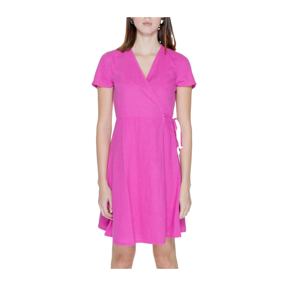 Only Linnen Blend Midi Jurk Lente Zomer Pink Dames