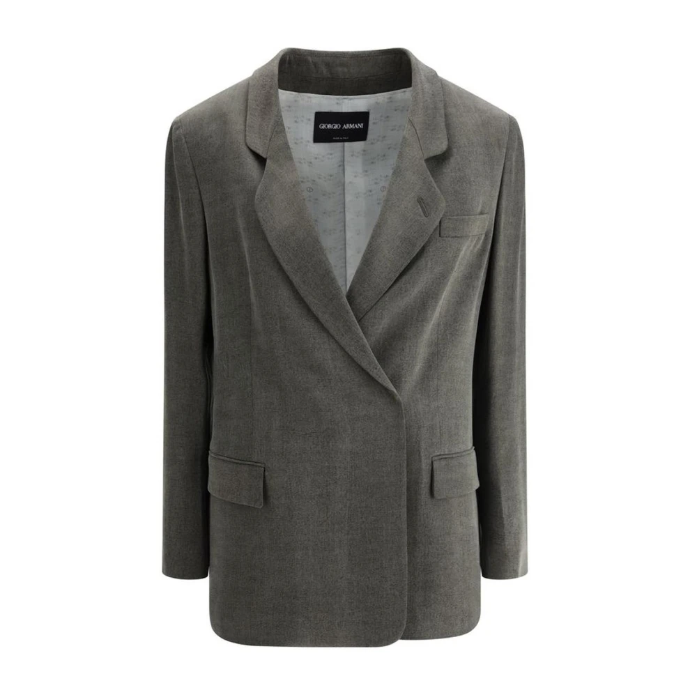 Giorgio Armani Satin Double-Breasted Blazer met Inkeping Revers Gray Dames
