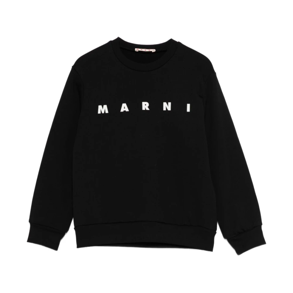 Marni Boys Black Kids Sweatshirts, 8 Y, Logo Crew-Neck Sweatshirt