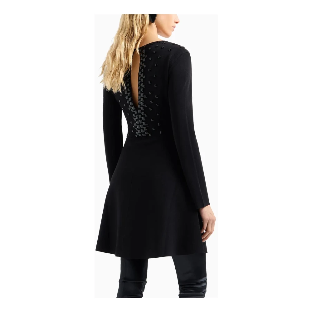 Emporio Armani Zwarte V-hals jurk met stenen versiering Black Dames