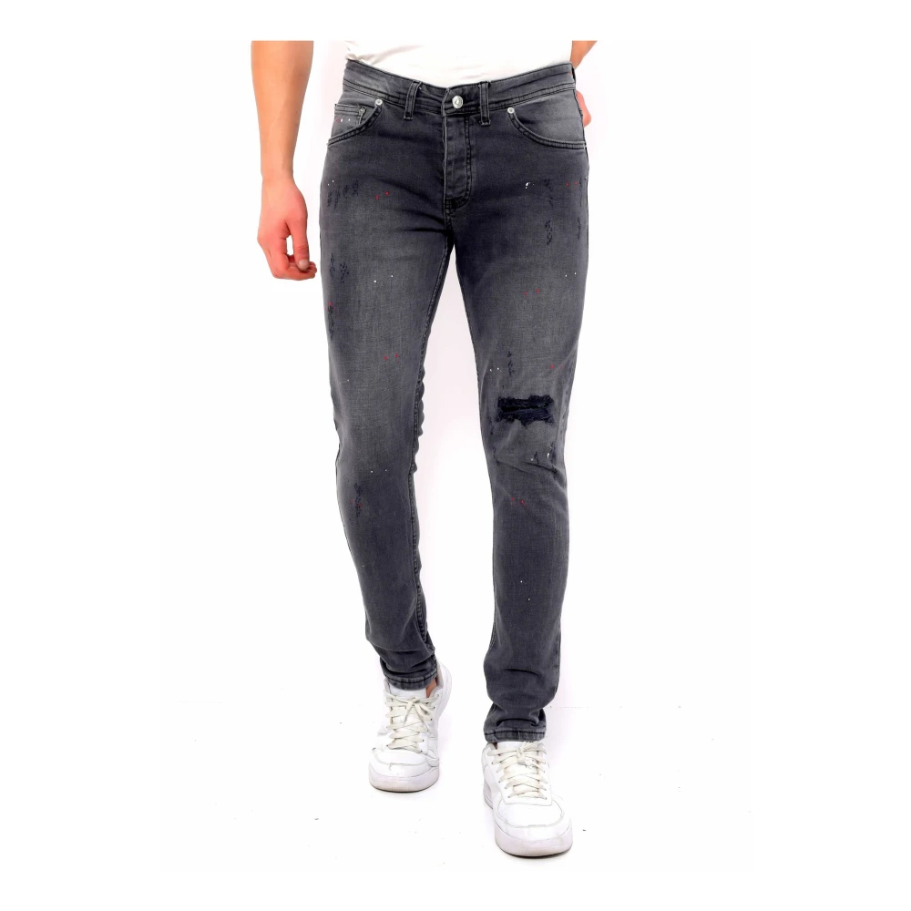 True Rise Slim Fit Slitna Jeans med Färgstänk - Dc-054 Gray, Herr