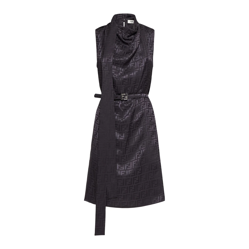 Fendi Aubergine Zijden Gedrapeerde Jurk met Sjaal Purple Dames
