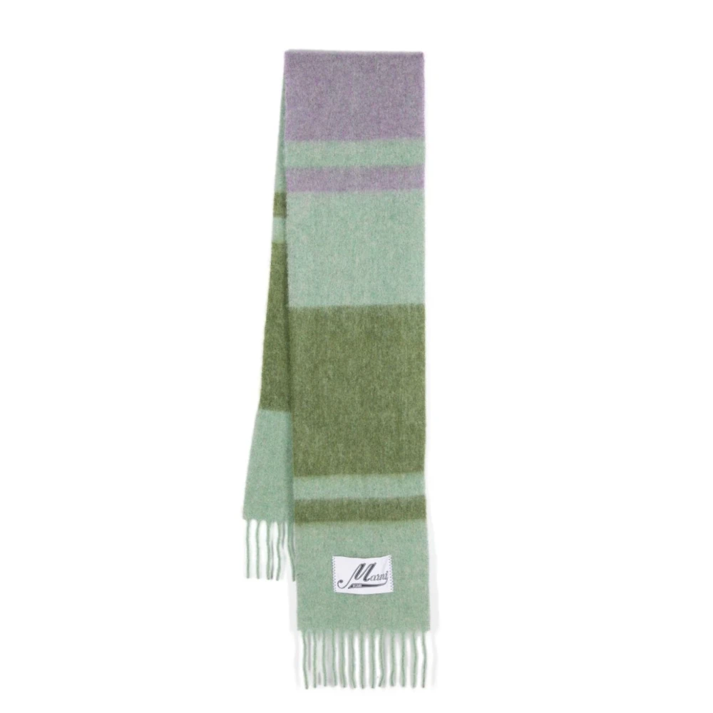 Marni Groene Gestreepte Mohair Wol Sjaal Multicolor Dames