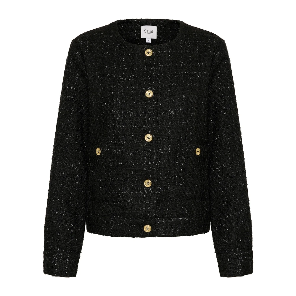 Saint Tropez Elegante Zwarte Jas met Zakken Black Dames