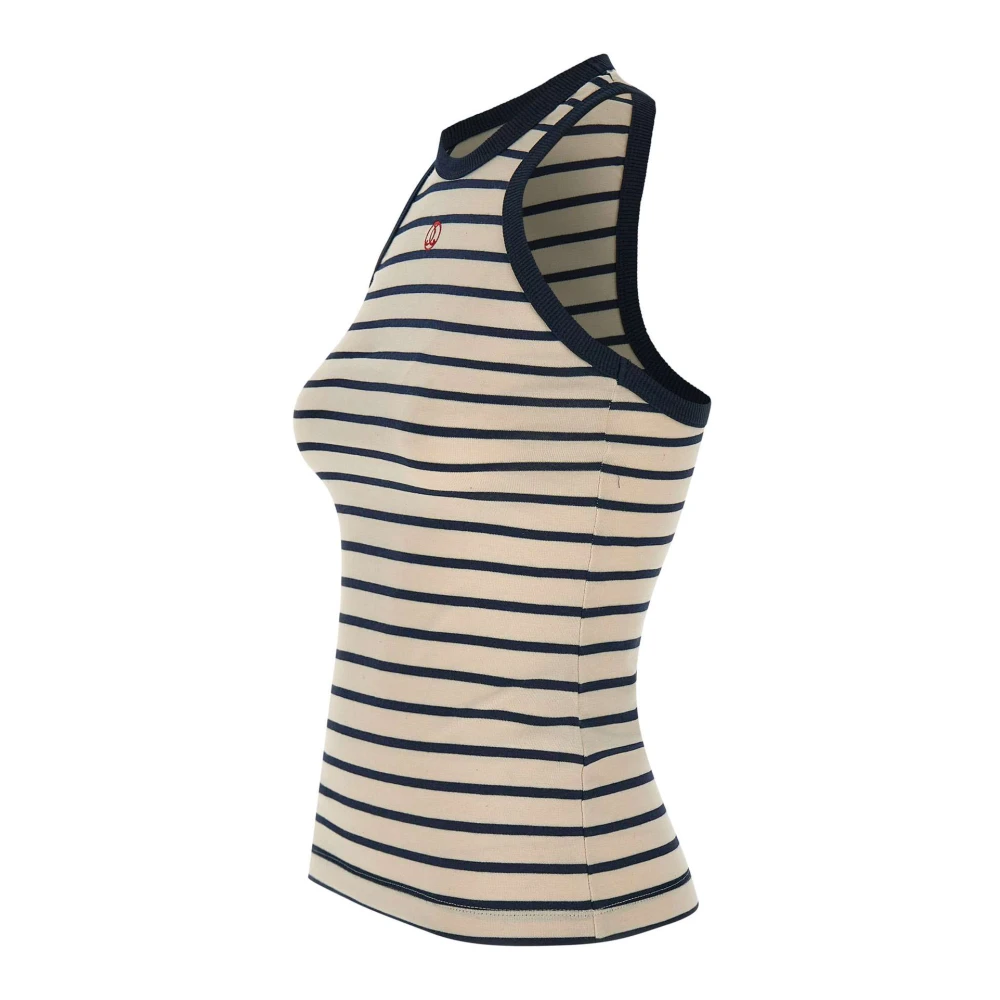 Seafarer Gestreepte katoenen top met logoborduursel Beige Dames