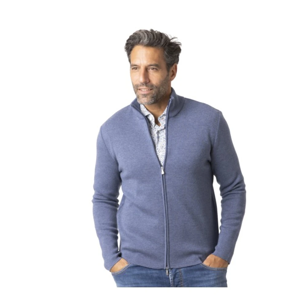 Gran Sasso Mannelijk Blauw Zip Cardigan Met Opstaande Kraag
