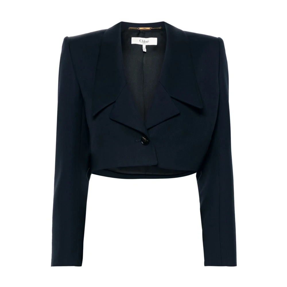 Chloé Zwarte Wollen Jas Peak Revers Black Dames