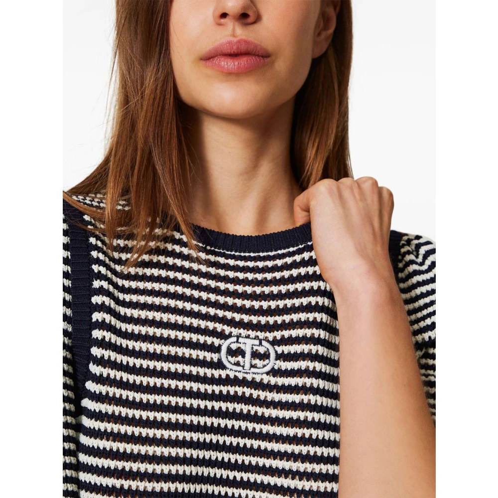 Twinset Navy Blue White Sweater Multicolor Dames