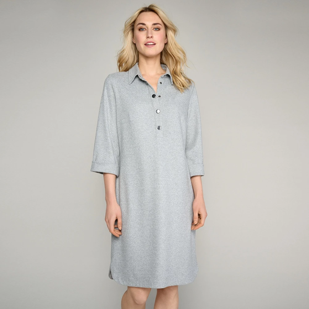 Marie Méro Grijze Velours Polo Kraag Jurk Gray Dames