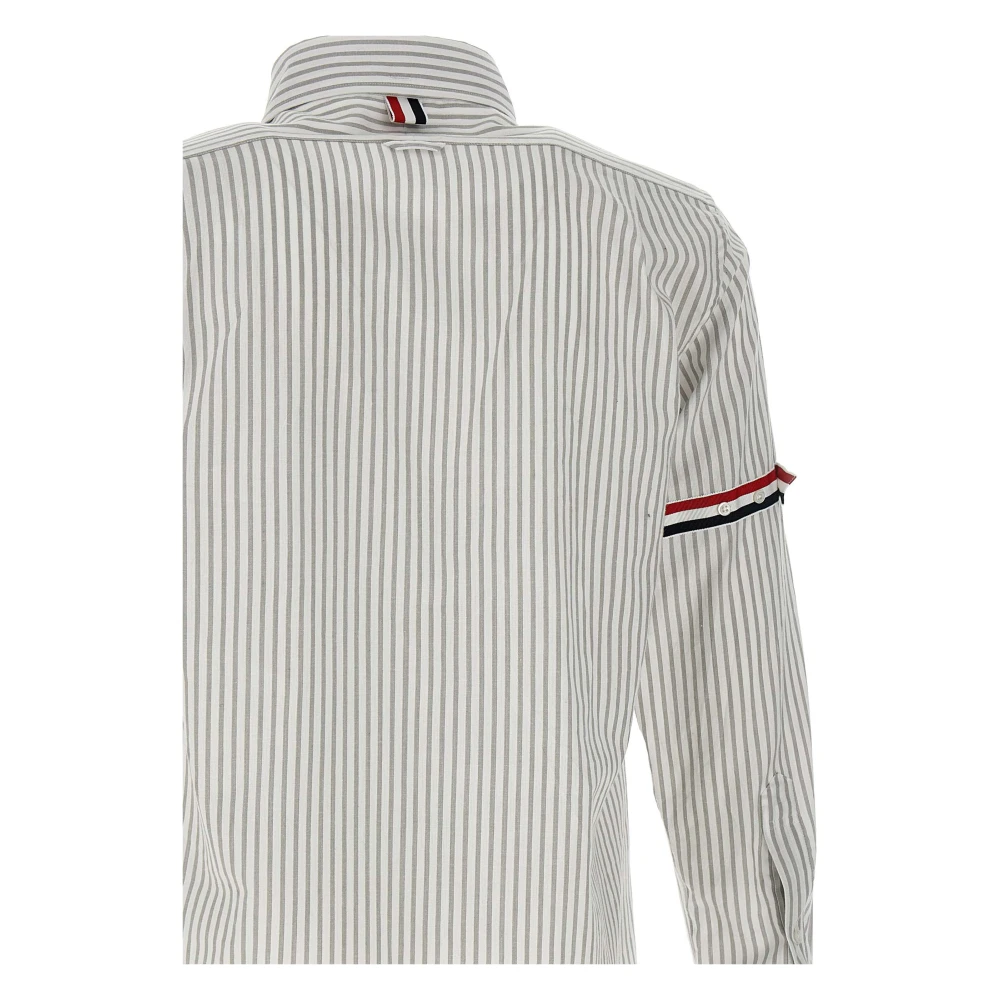 Thom Browne Gestreept Madras Katoenen Overhemd Grijs Gray Heren