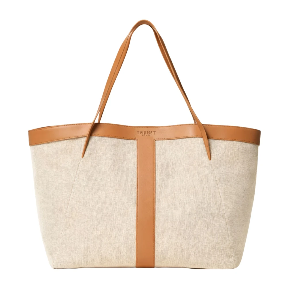 Twinset Women's Beige Canvas And Leather Shopper Bag - Shopping Bags - One Size - Bags