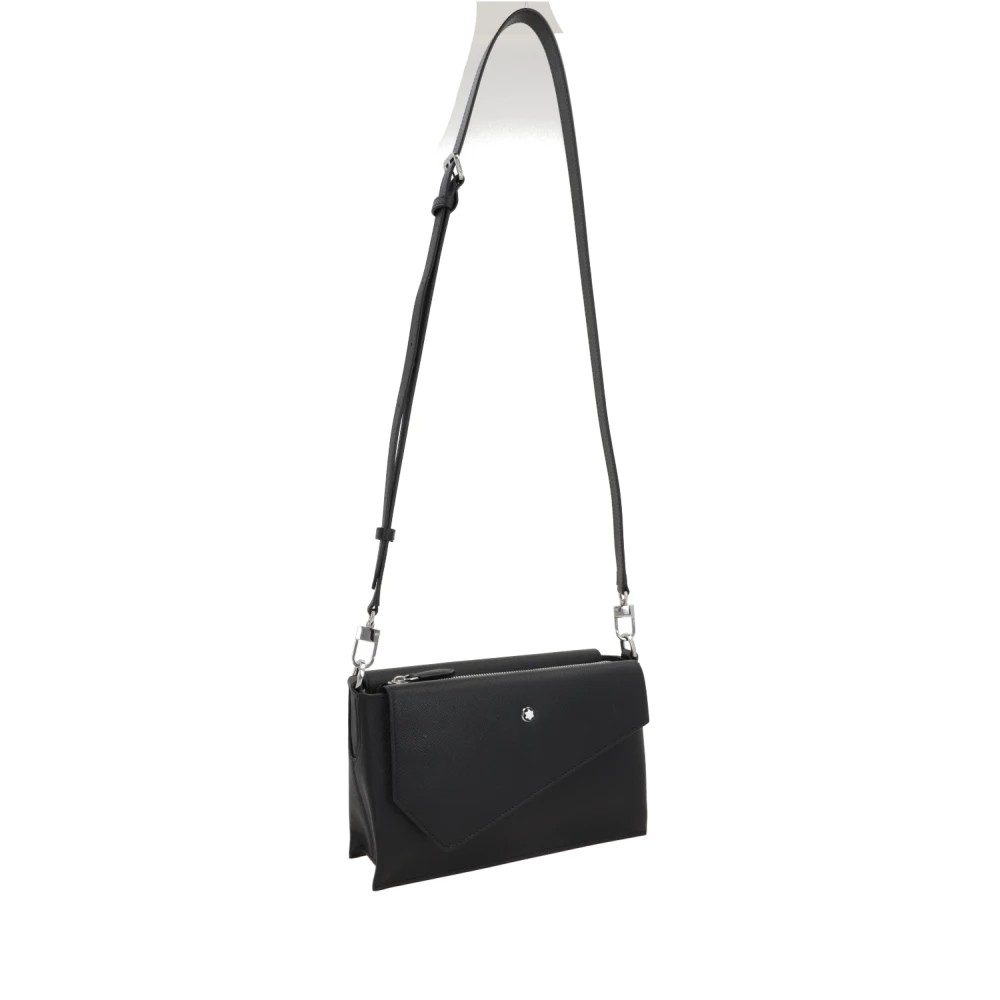 Montblanc Zwarte gestructureerde leren messenger tas Black Heren