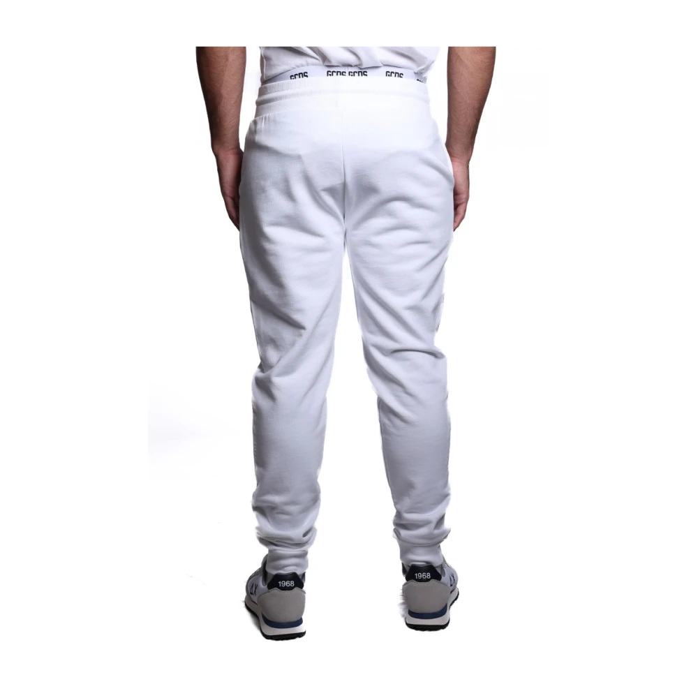 Gcds Witte katoenen sweatpants met geribbelde taille White Heren