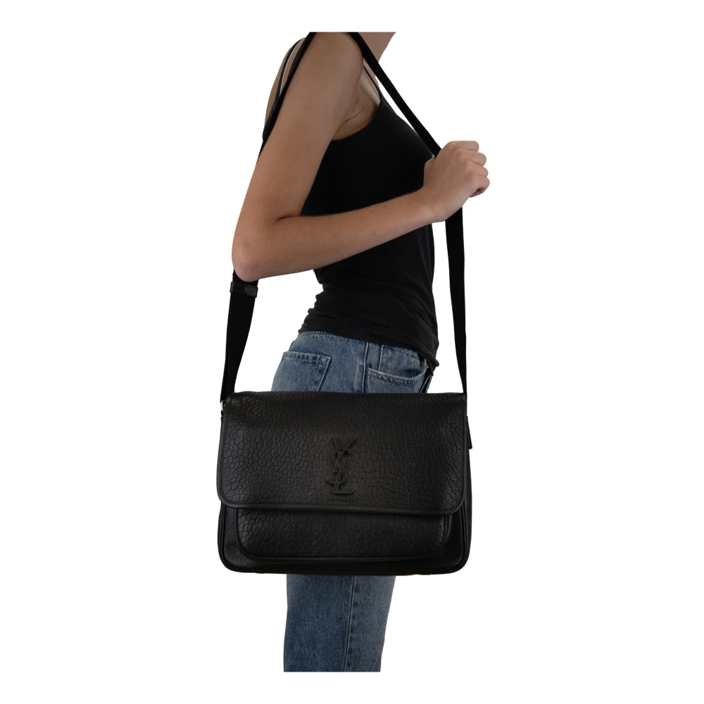 Saint Laurent Leren Dames Schoudertas Magnetische Knoop Black Dames