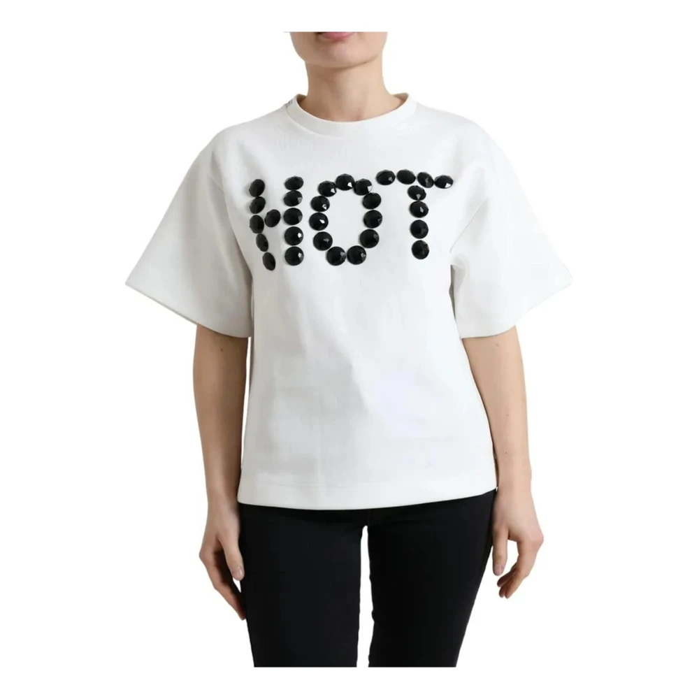 Dolce & Gabbana Kristalversierd T-shirt met Motief White Dames